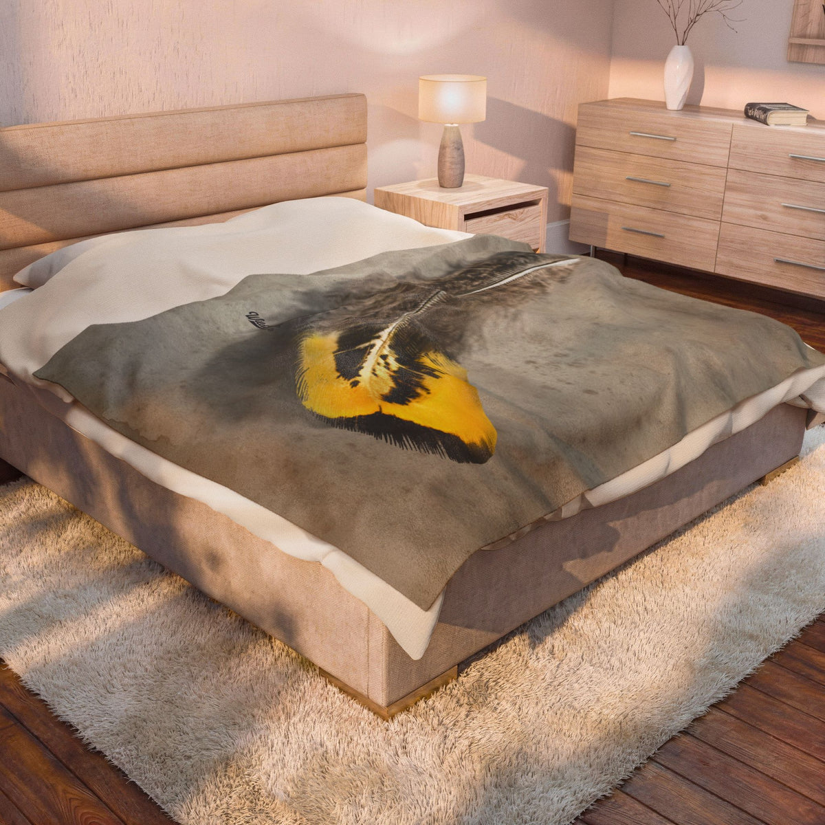 Pheasant Feather Velveteen Plush Blanket