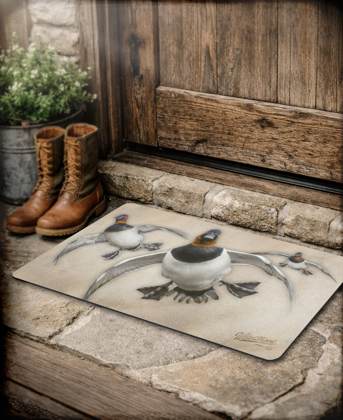 Canvasbacks In Flight Polyester Doormat
