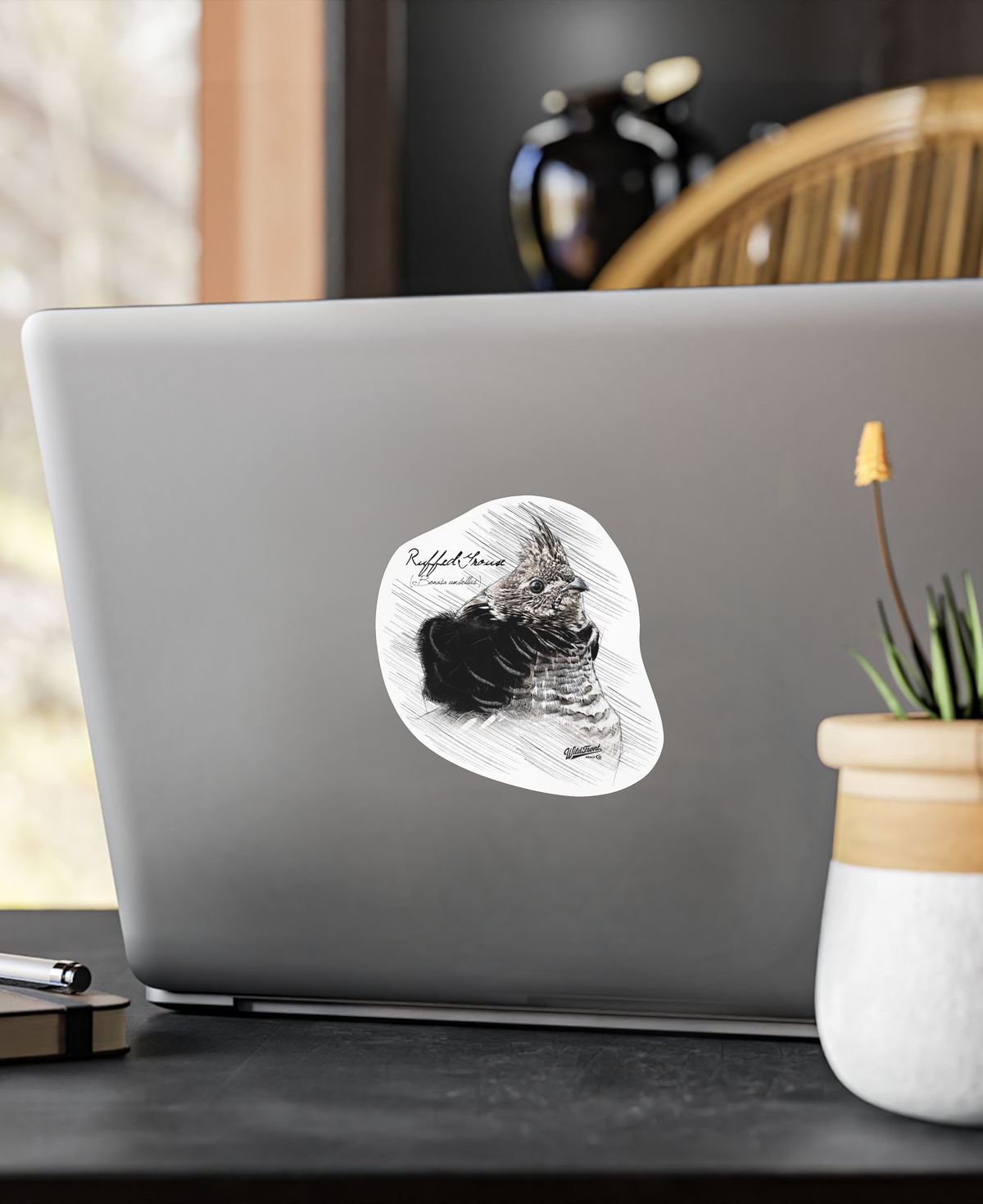 Ruffed Grouse Drawing Kiss-Cut Vinyl Decal
