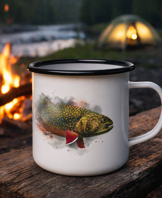 Brook Trout Black Rim Enamel Camp Mug