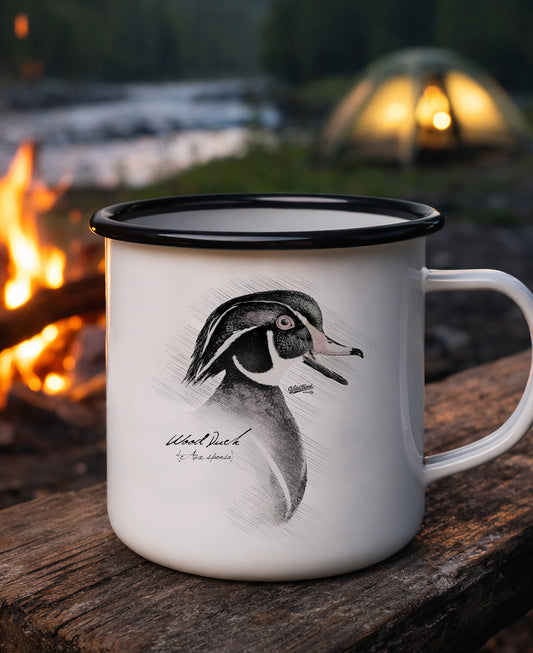 Wood Duck Black Rim Enamel Camp Mug