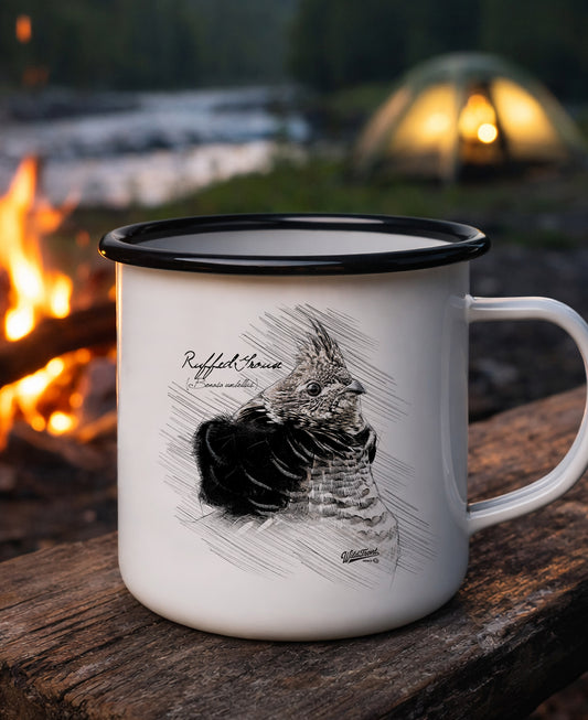 Ruffed Grouse Black Rim Enamel Camp Mug
