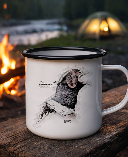 Ring-Necked Pheasant Black Rim Enamel Camp Mug