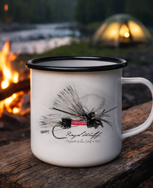 Royal Wulff Dry Fly Black Rim Enamel Camp Mug