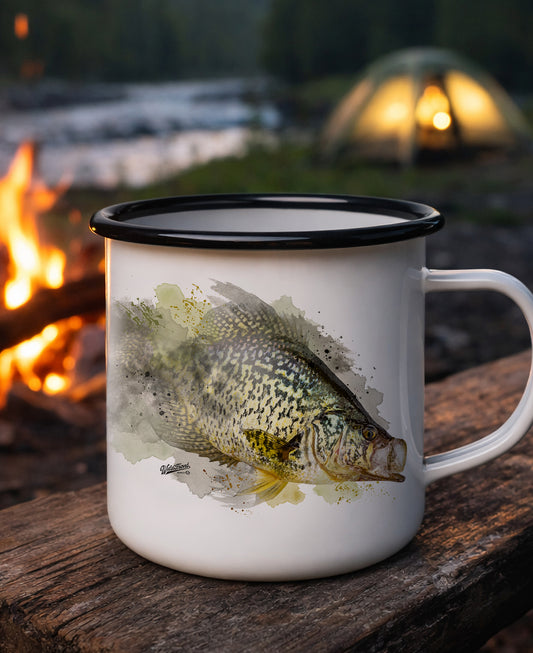 Crappie Black Rim Enamel Camp Mug