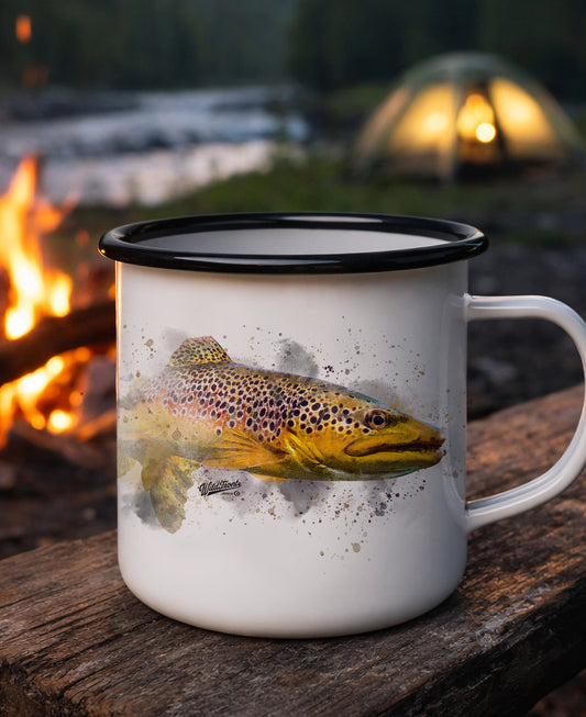 Brown Trout Black Rim Enamel Camp Mug