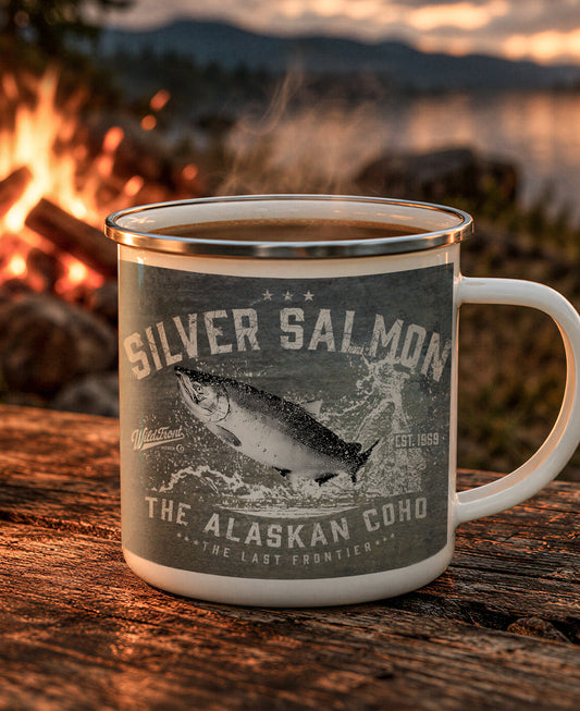 Silver Salmon Enamel Camping Mug