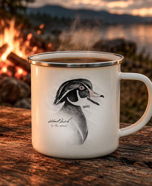 Wood Duck Drawing Enamel Camping Mug