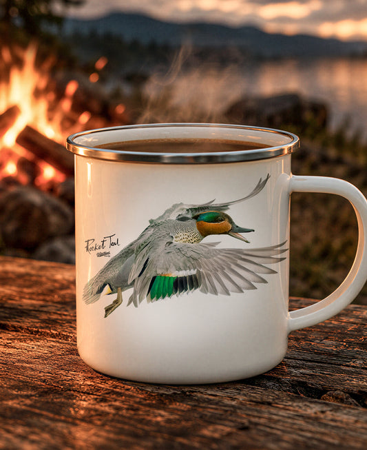 Flying Green-Winged Teal Enamel Camping Mug