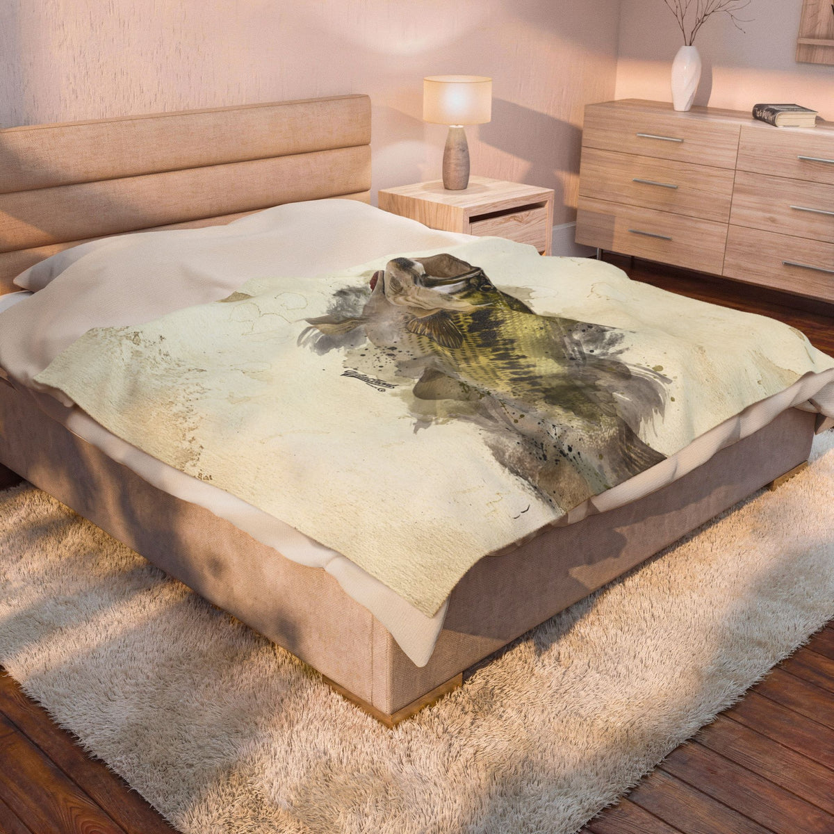 Largemouth Bass Velveteen Plush Blanket