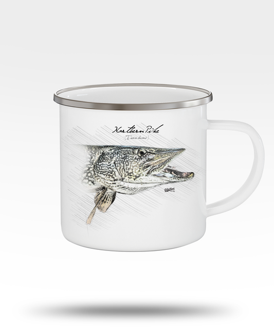 Northern Pike Drawing Enamel Camping Mug