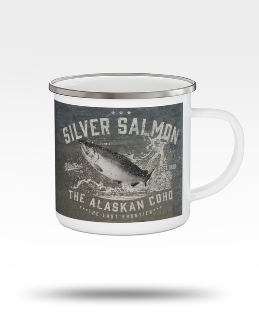 Silver Salmon Enamel Camping Mug