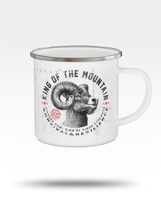 King Of The Mountain Big Horned Sheep Enamel Camping Mug