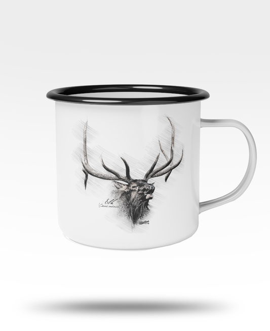 Bull Elk Black Rim Enamel Camp Mug