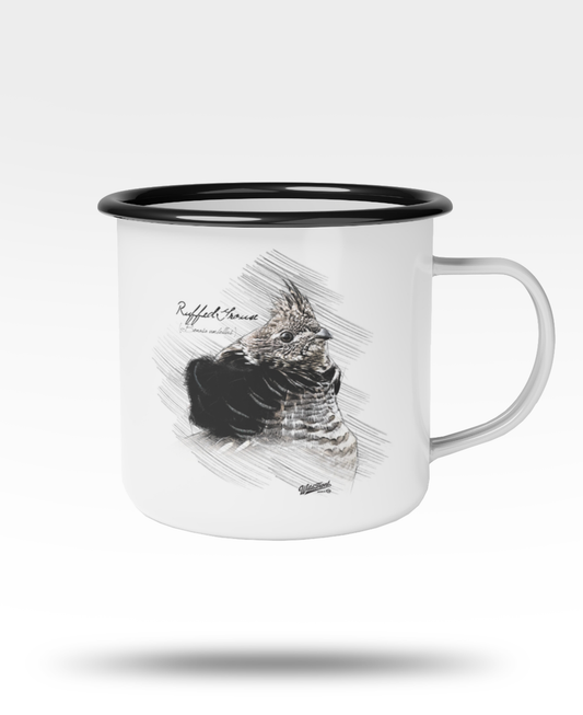 Ruffed Grouse Black Rim Enamel Camp Mug