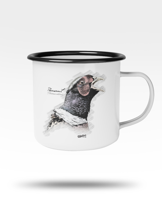 Ring-Necked Pheasant Black Rim Enamel Camp Mug