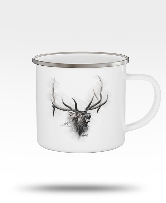 Elk Drawing Enamel Camping Mug