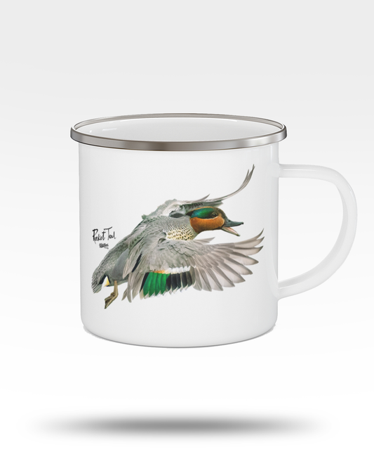 Flying Green-Winged Teal Enamel Camping Mug