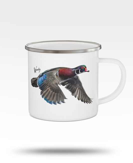 Flying Wood Duck Enamel Camping Mug