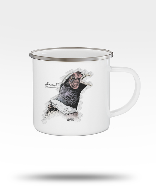 Pheasant Drawing Enamel Camping Mug
