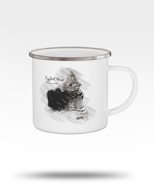 Ruffed Grouse Drawing Enamel Camping Mug