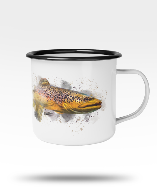 Brown Trout Black Rim Enamel Camp Mug