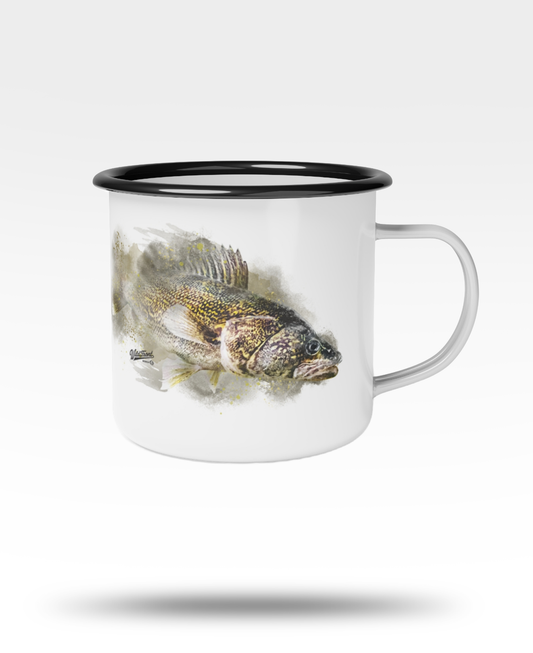 Walleye Black Rim Enamel Camp Mug