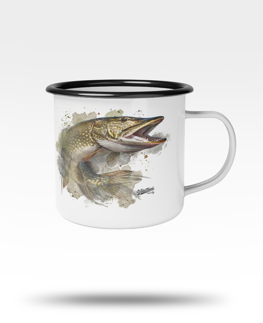 Northern Pike Black Rim Enamel Camp Mug