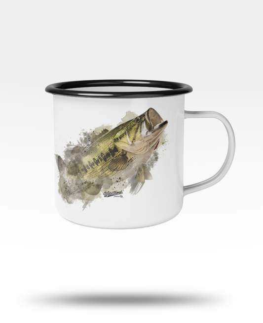 Largemouth Bass Black Rim Enamel Camp Mug