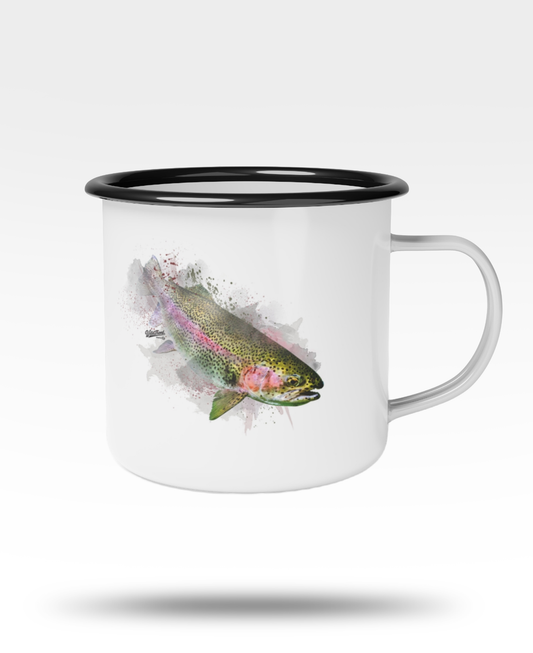 Rainbow Trout Black Rim Enamel Camp Mug