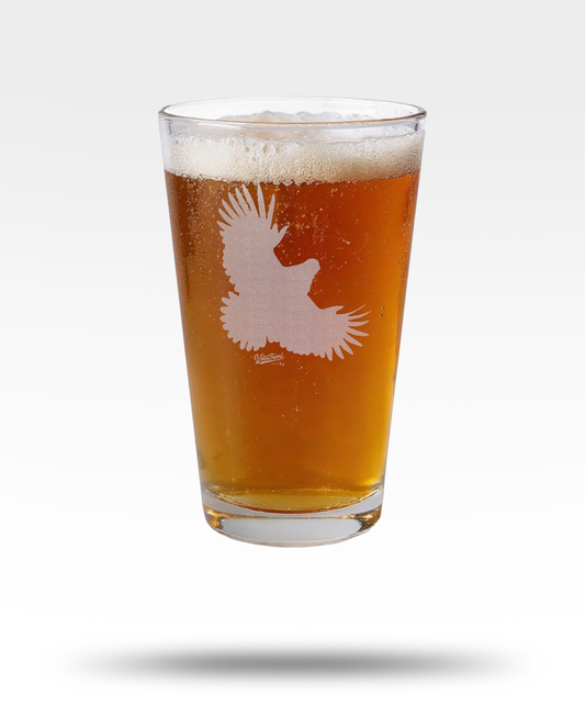 Quail Flying Engraved Pint Glass