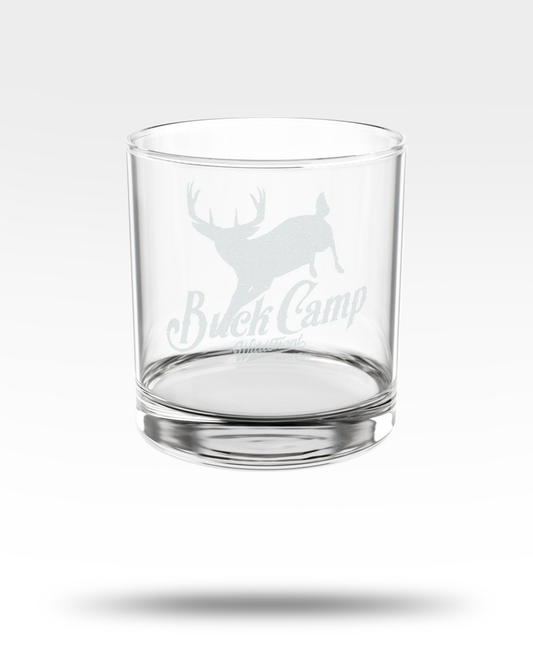 Buck Camp Whitetail Deer Engraved Whiskey Glass