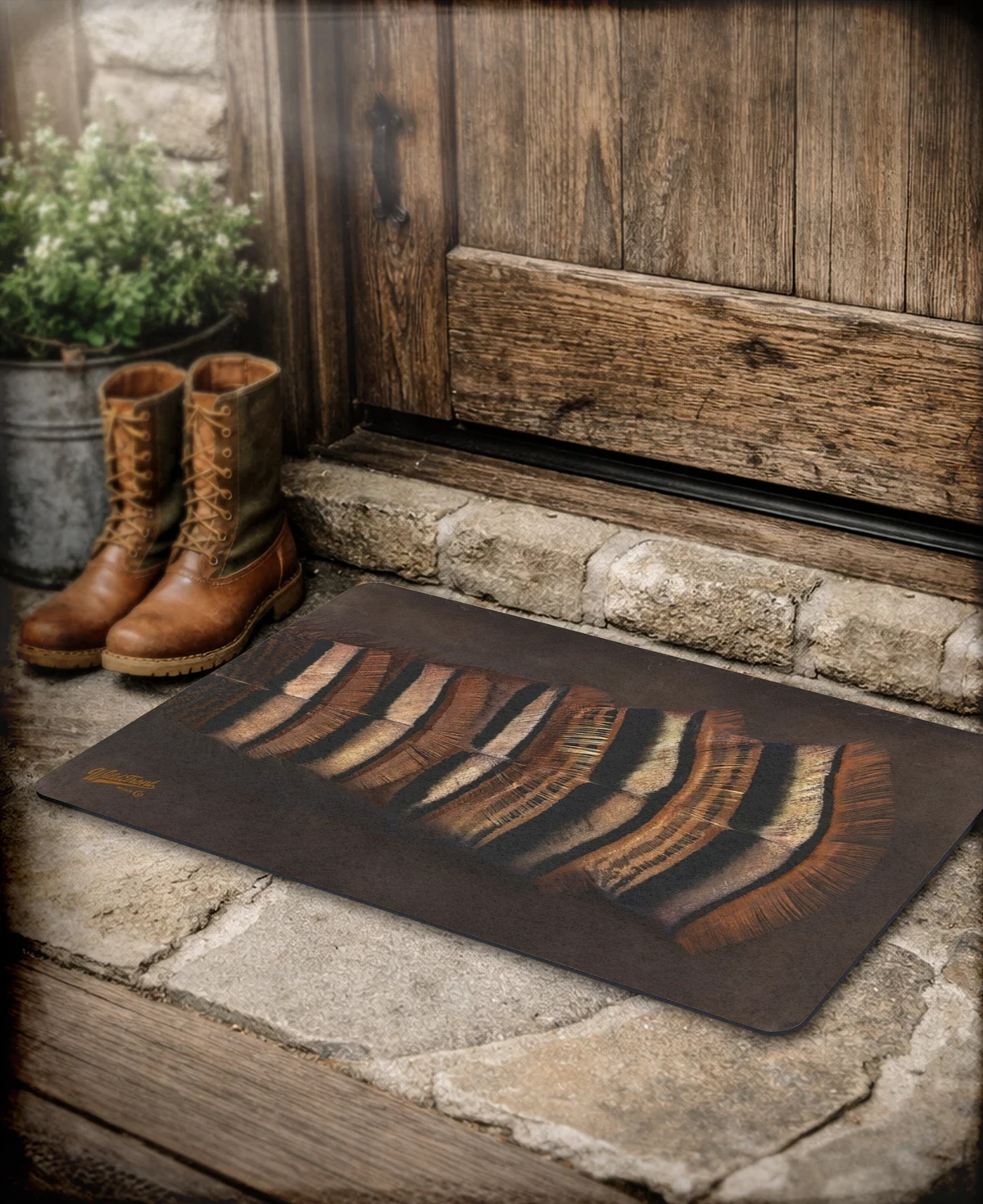 Turkey Feathers Dark Polyester Doormat