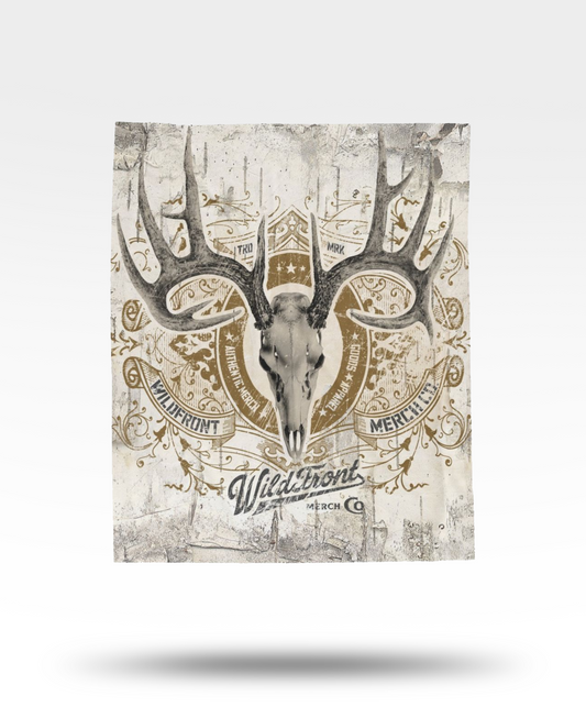Whitetail Deer Skull Swirls Velveteen Plush Blanket