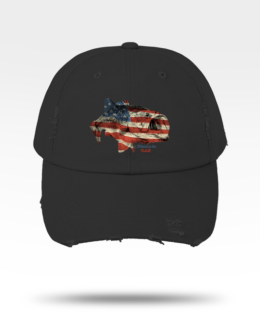Largemouth Bass USA Flag Distressed Cap