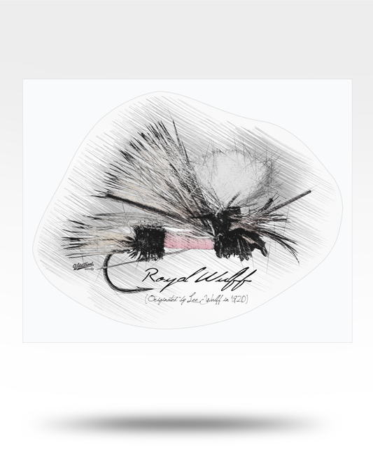 Royal Wulff Dry Fly Drawing Kiss-Cut Vinyl Decal