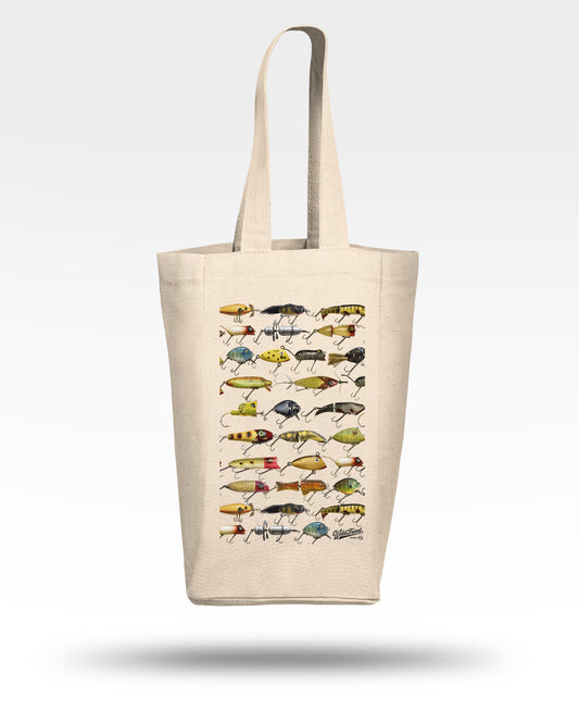 Vintage Lures Double Wine Tote Bag