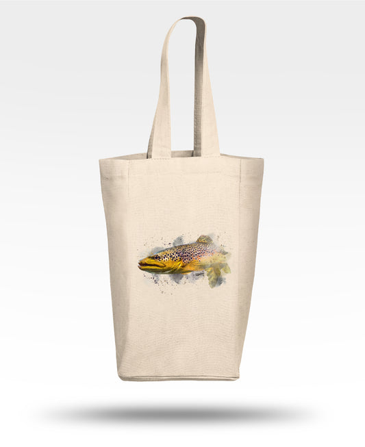 Brown Trout Watercolor Double Wine Tote Bag
