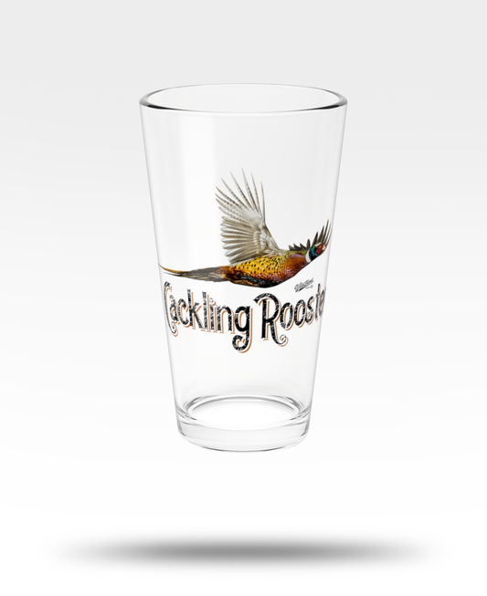 Cackling Rooster Flying Pheasant Pint Glass