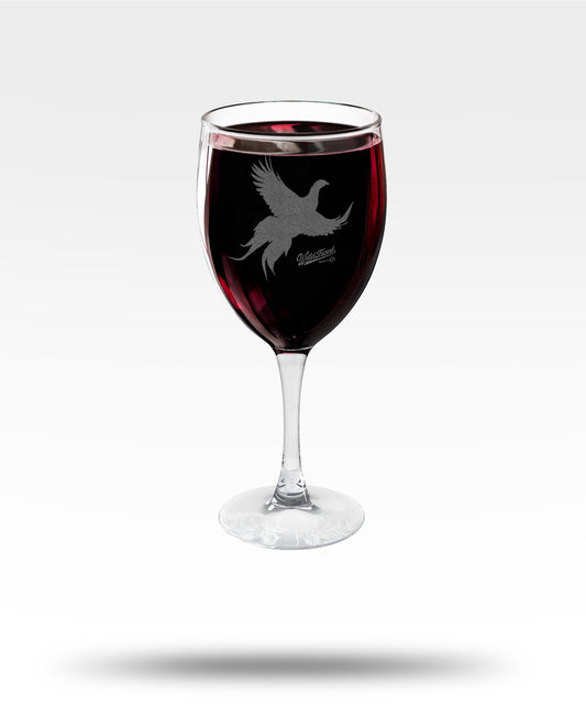 Flushing Pheasant Engraved Wine Glass