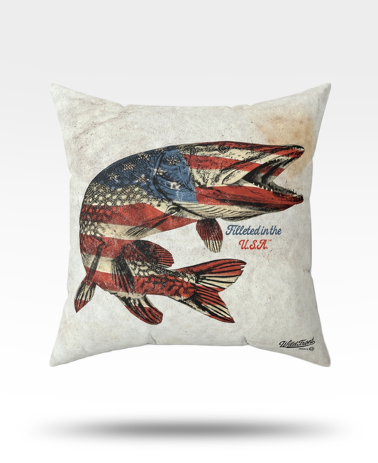 Northern Pike USA Flag Faux Suede Pillow