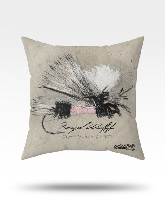 Royal Wulff Dry Fly Drawing Faux Suede Pillow