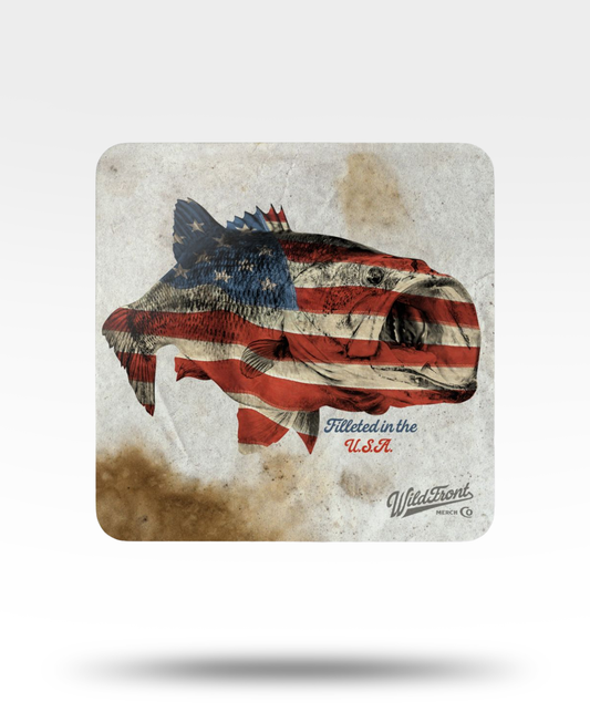 USA Flag Largemouth Bass Corkwood Coaster Set