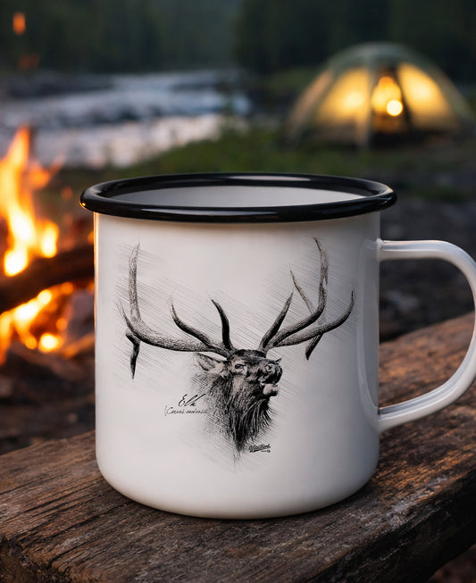 Bull Elk Black Rim Enamel Camp Mug