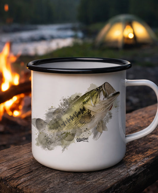 Largemouth Bass Black Rim Enamel Camp Mug