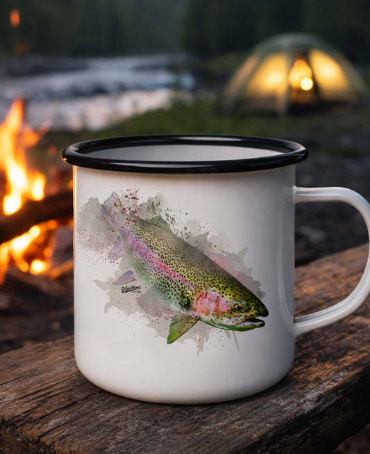 Rainbow Trout Black Rim Enamel Camp Mug