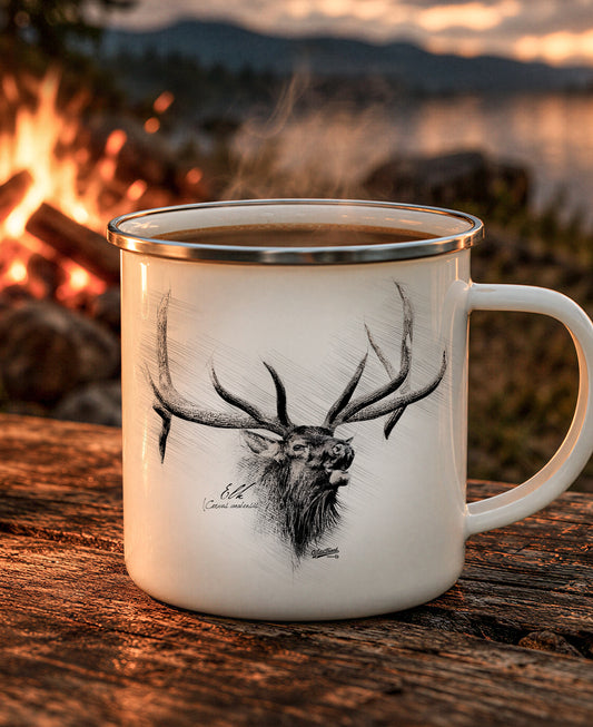 Elk Drawing Enamel Camping Mug