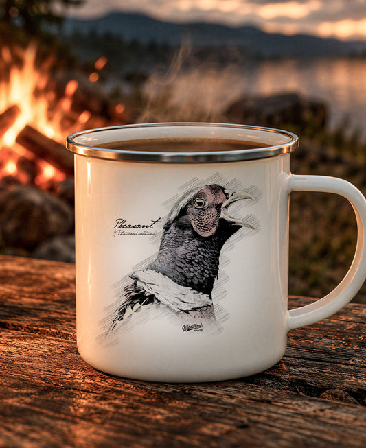 Pheasant Drawing Enamel Camping Mug