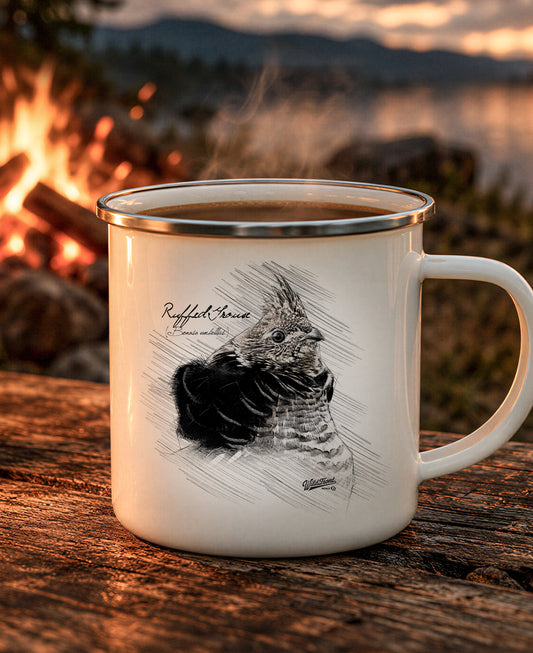 Ruffed Grouse Drawing Enamel Camping Mug