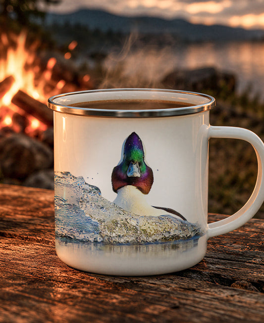 Bufflehead Splash Enamel Camping Mug
